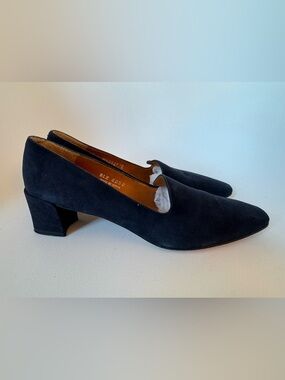Ralph Lauren Classic Navy Blue Suede Low Block Heel Pumps Women's 8B VTG ‘90s
